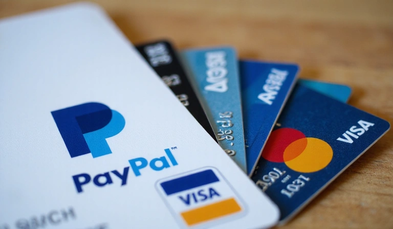 Carte di credito e logo PayPal