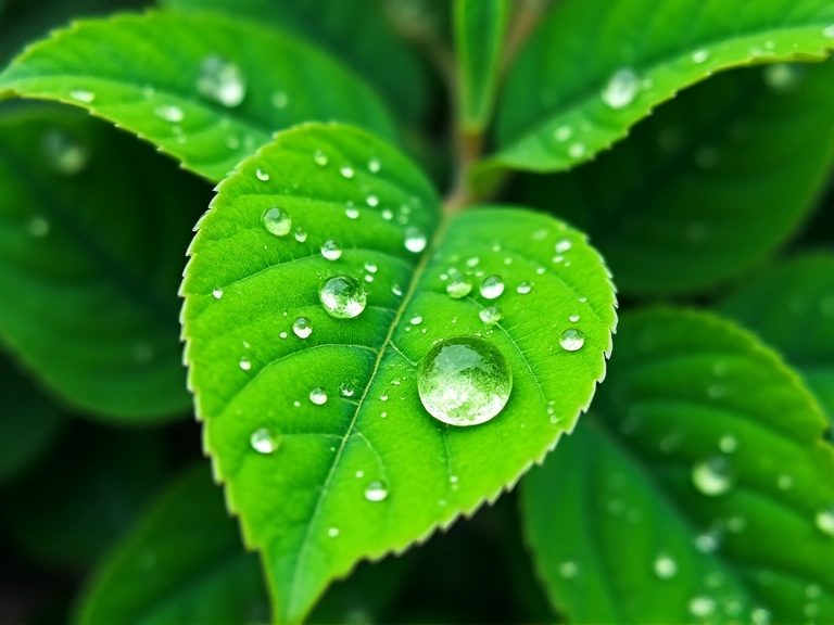 Foglie verdi e gocce d'acqua che simboleggiano la naturalità e la freschezza degli ingredienti di Tuscalon.